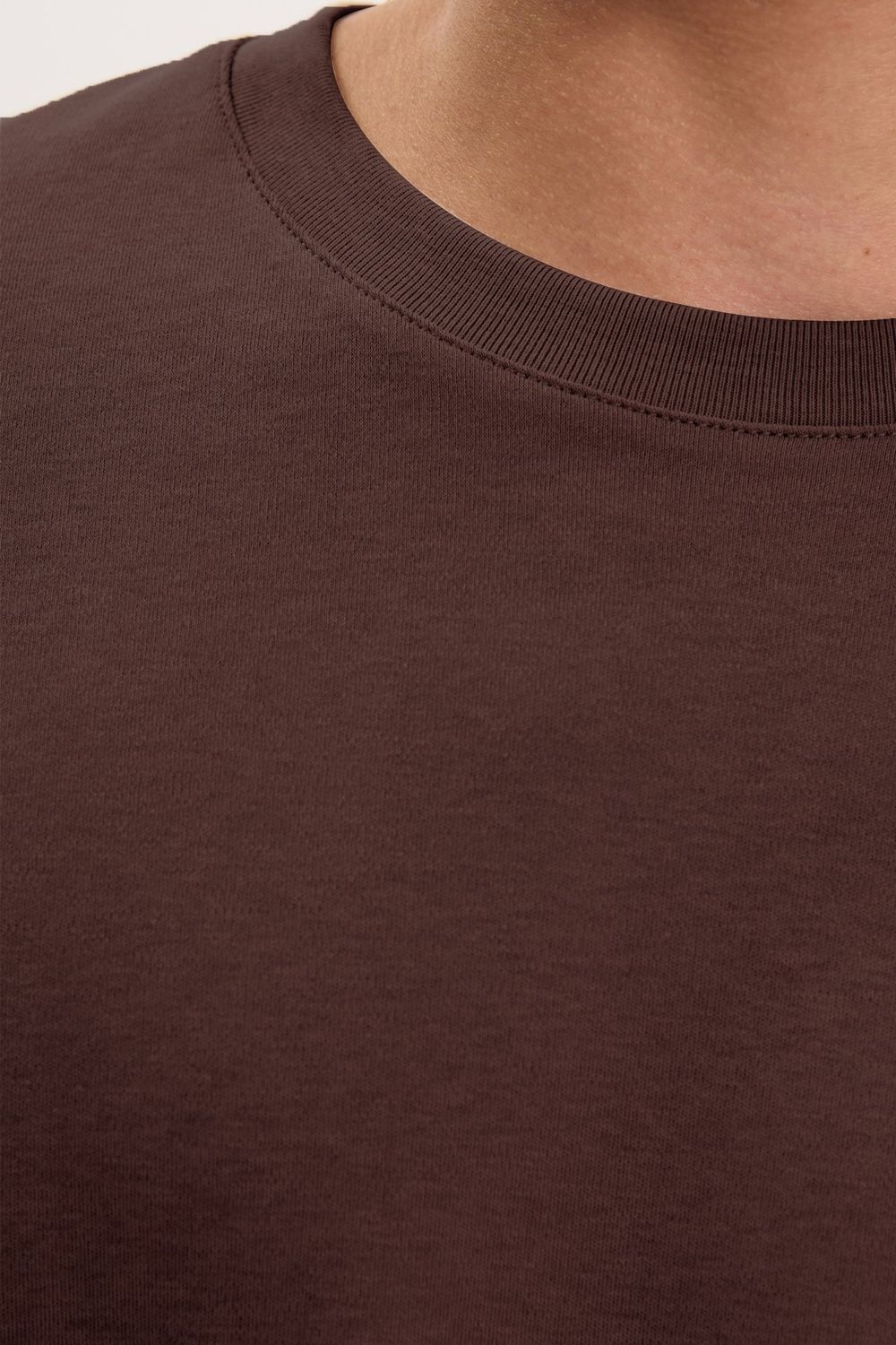 Unisex Relax Fit Rahat Kesim %100 Pamuk Uzun Kollu Bisiklet Yaka Kahverengi Basic Tişört