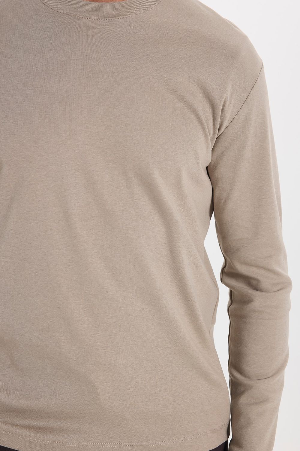 Unisex Relax Fit Rahat Kesim %100 Pamuk Uzun Kollu Bisiklet Yaka Haki Tişört