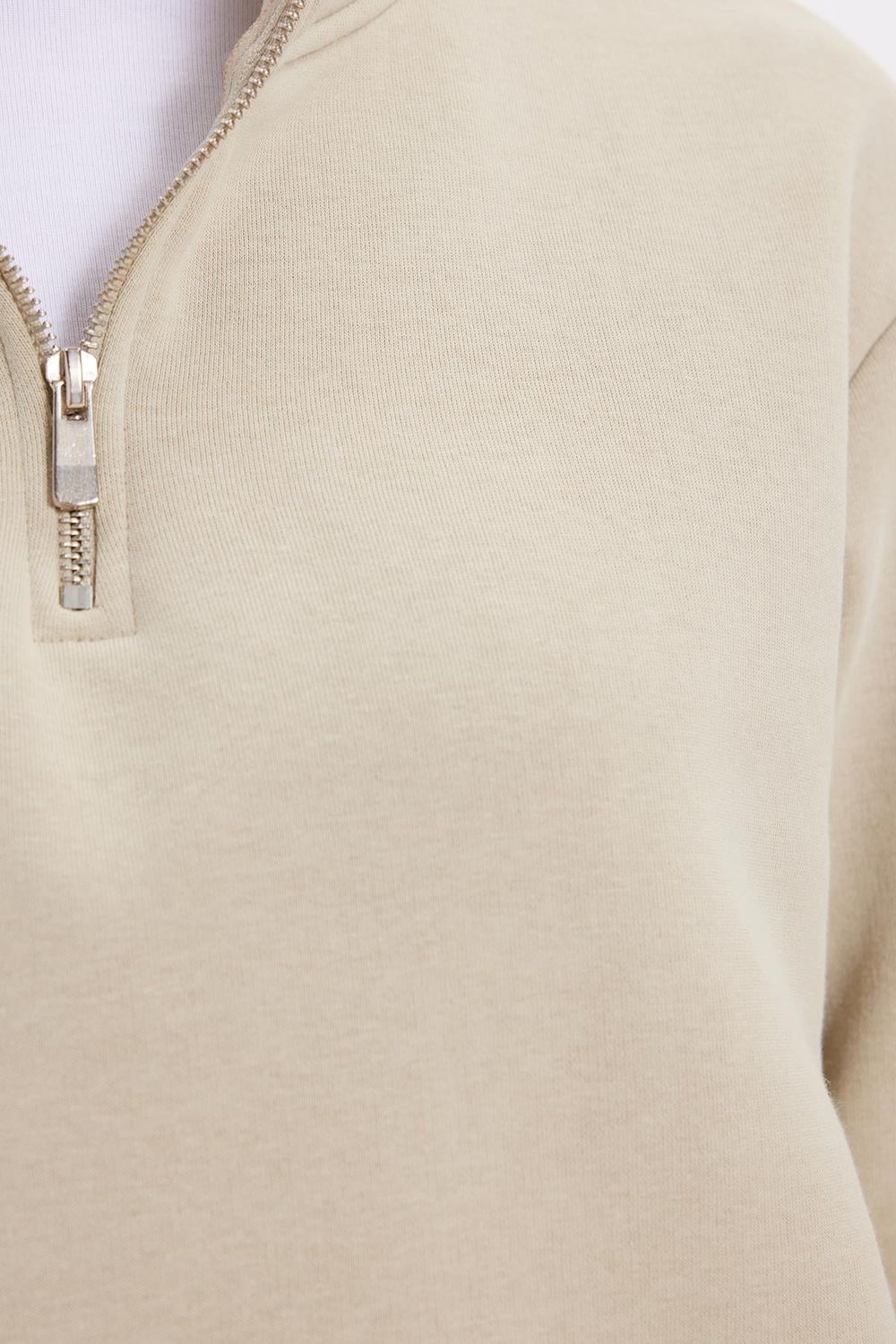 Pamuklu Dik Yaka Fermuarlı Kadın Sweatshirt