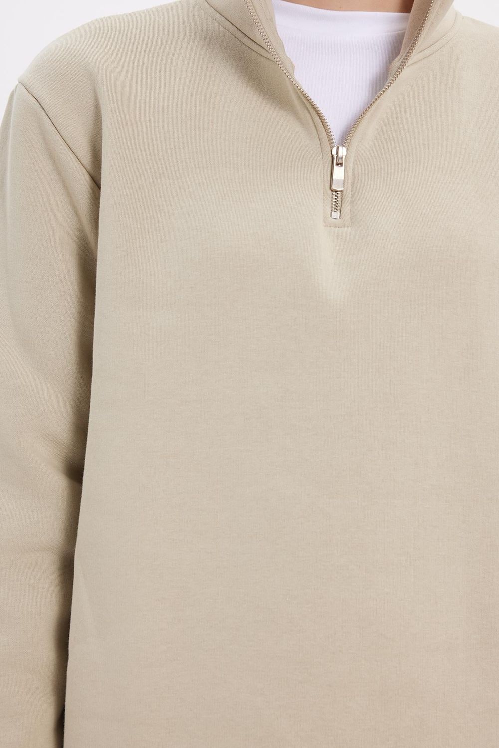 Pamuklu Dik Yaka Fermuarlı Kadın Sweatshirt