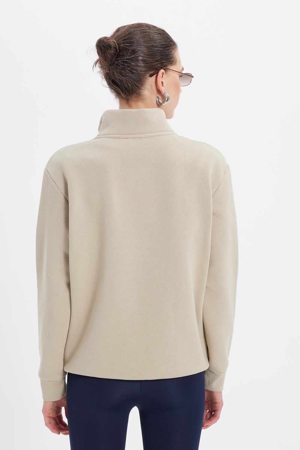 Pamuklu Dik Yaka Fermuarlı Kadın Sweatshirt