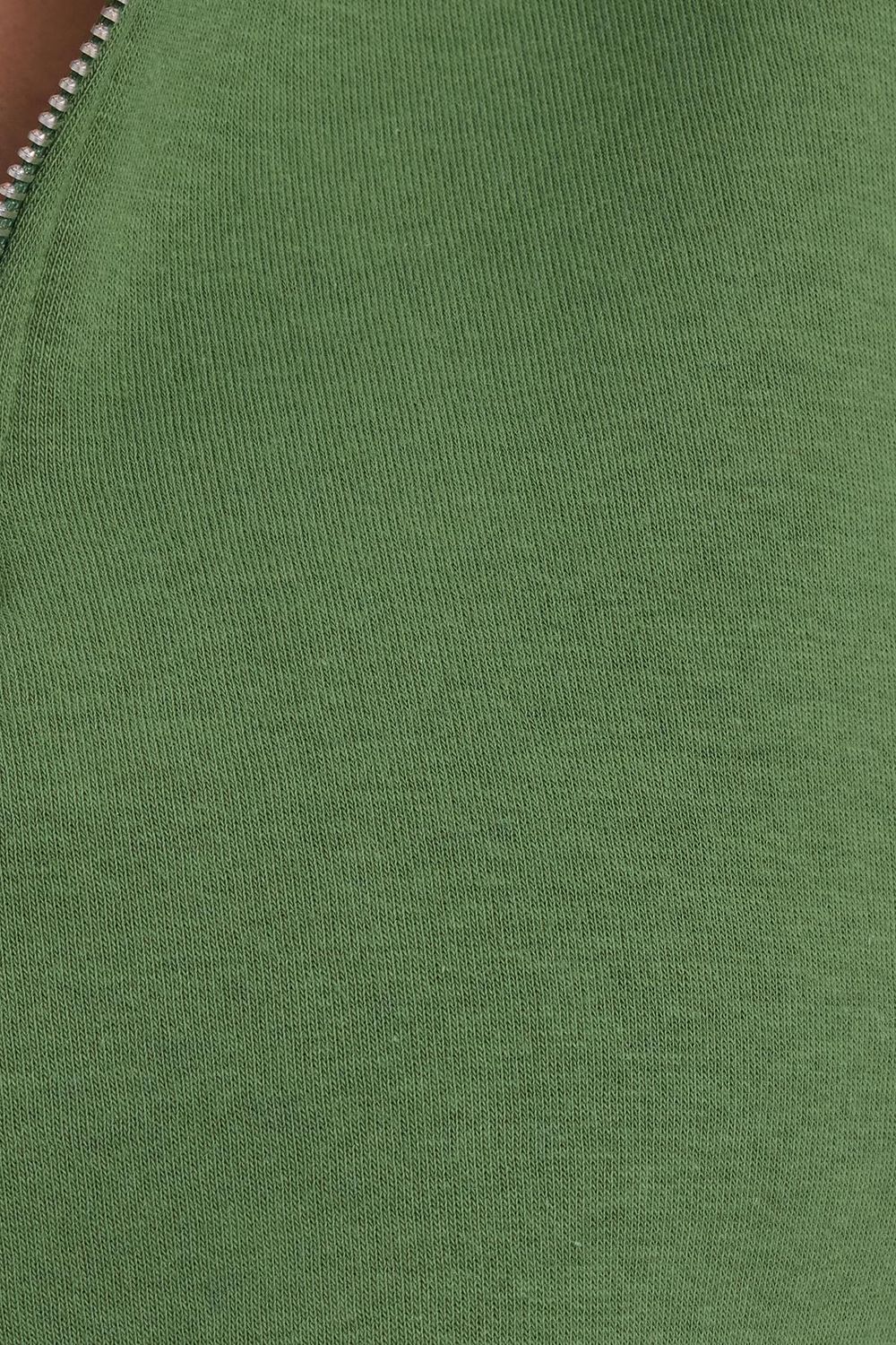 Kadın Relax Fit Rahat Kesim Pamuklu İçi Polarlı Yarım Fermuarlı Yeşil Dik Yaka Sweatshirt