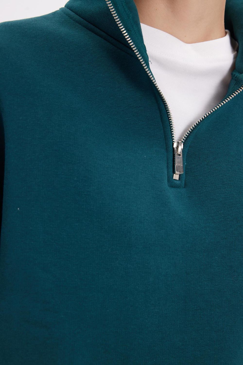 Pamuklu Dik Yaka Fermuarlı Kadın Sweatshirt