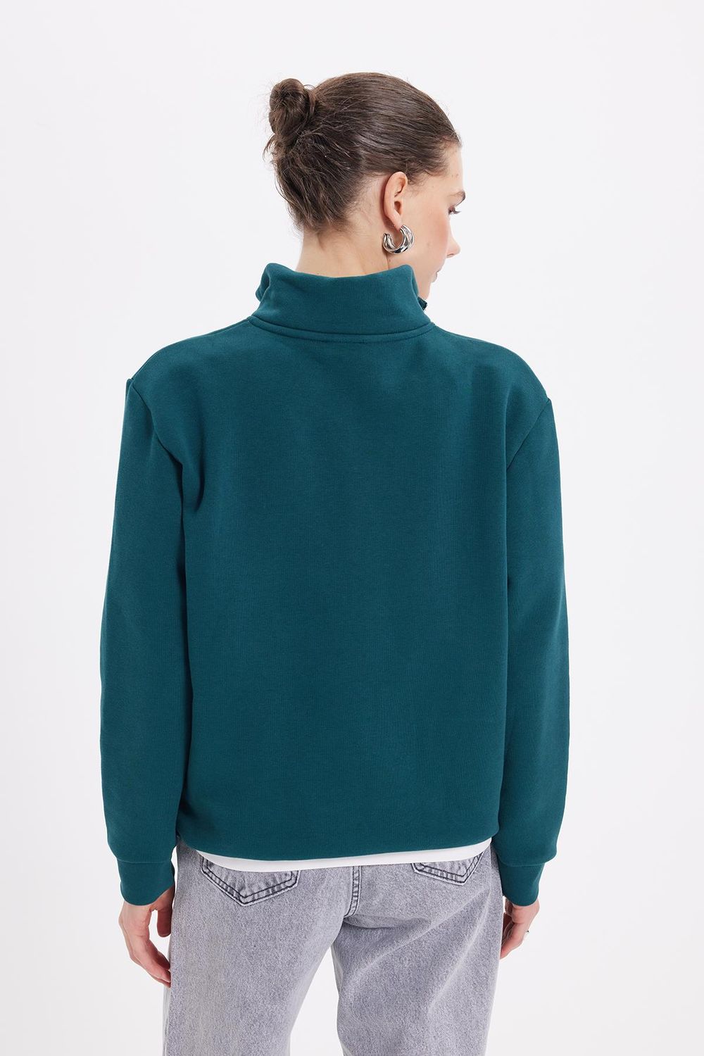 Pamuklu Dik Yaka Fermuarlı Kadın Sweatshirt