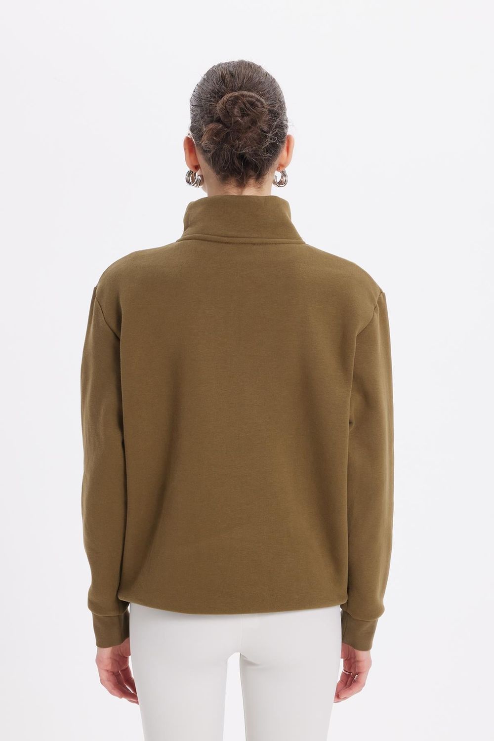 Pamuklu Dik Yaka Fermuarlı Kadın Sweatshirt