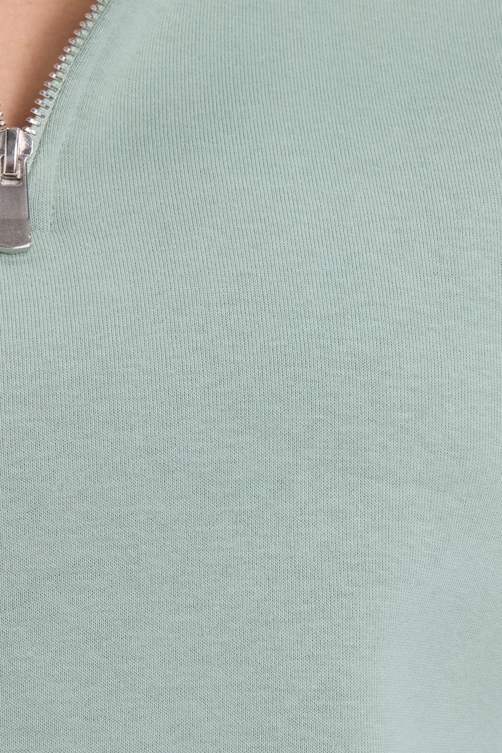 Kadın Relax Fit Rahat Kesim Pamuklu İçi Polarlı Yarım Fermuarlı Yeşil Dik Yaka Sweatshirt
