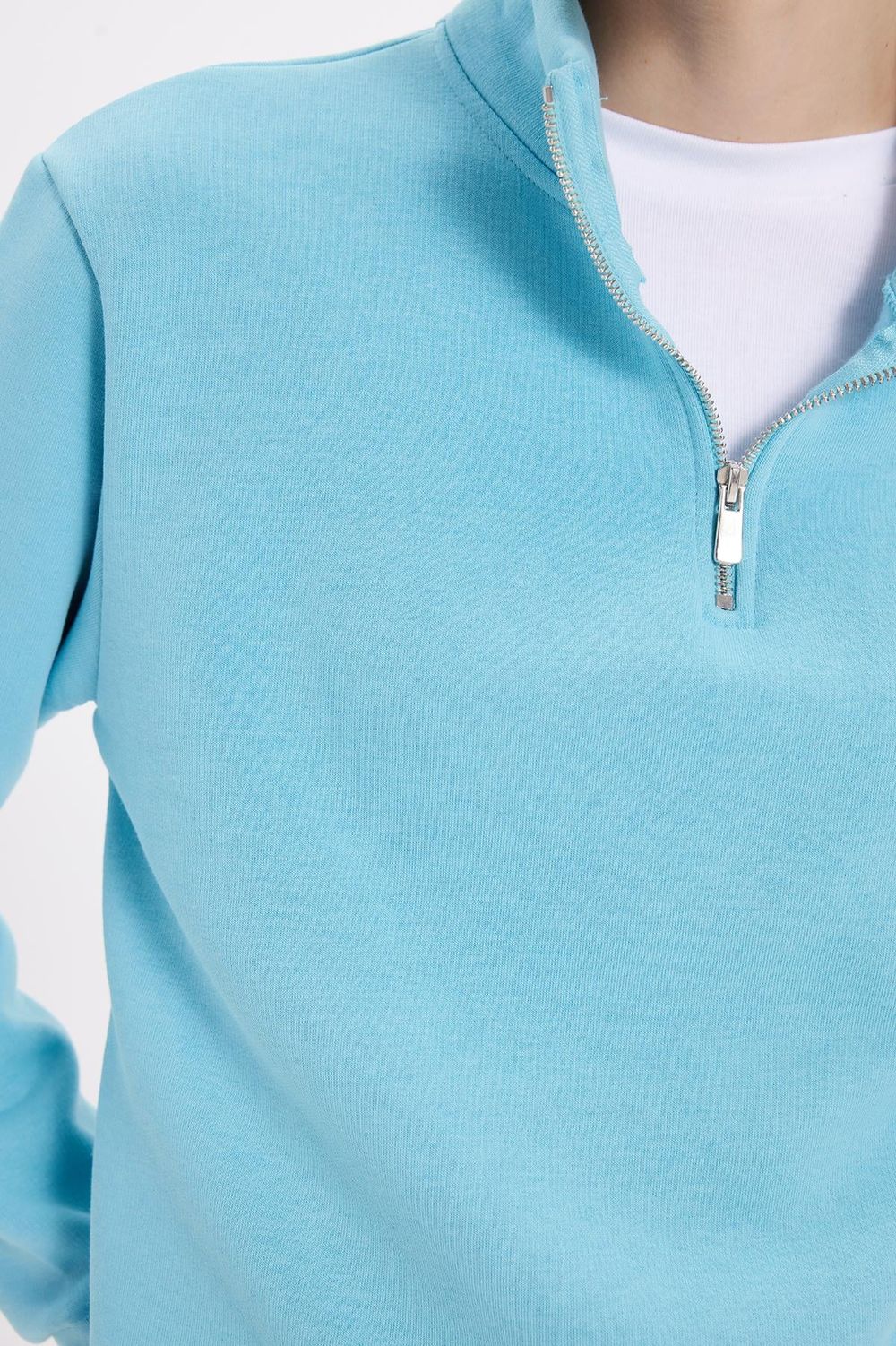 Pamuklu Dik Yaka Fermuarlı Kadın Sweatshirt
