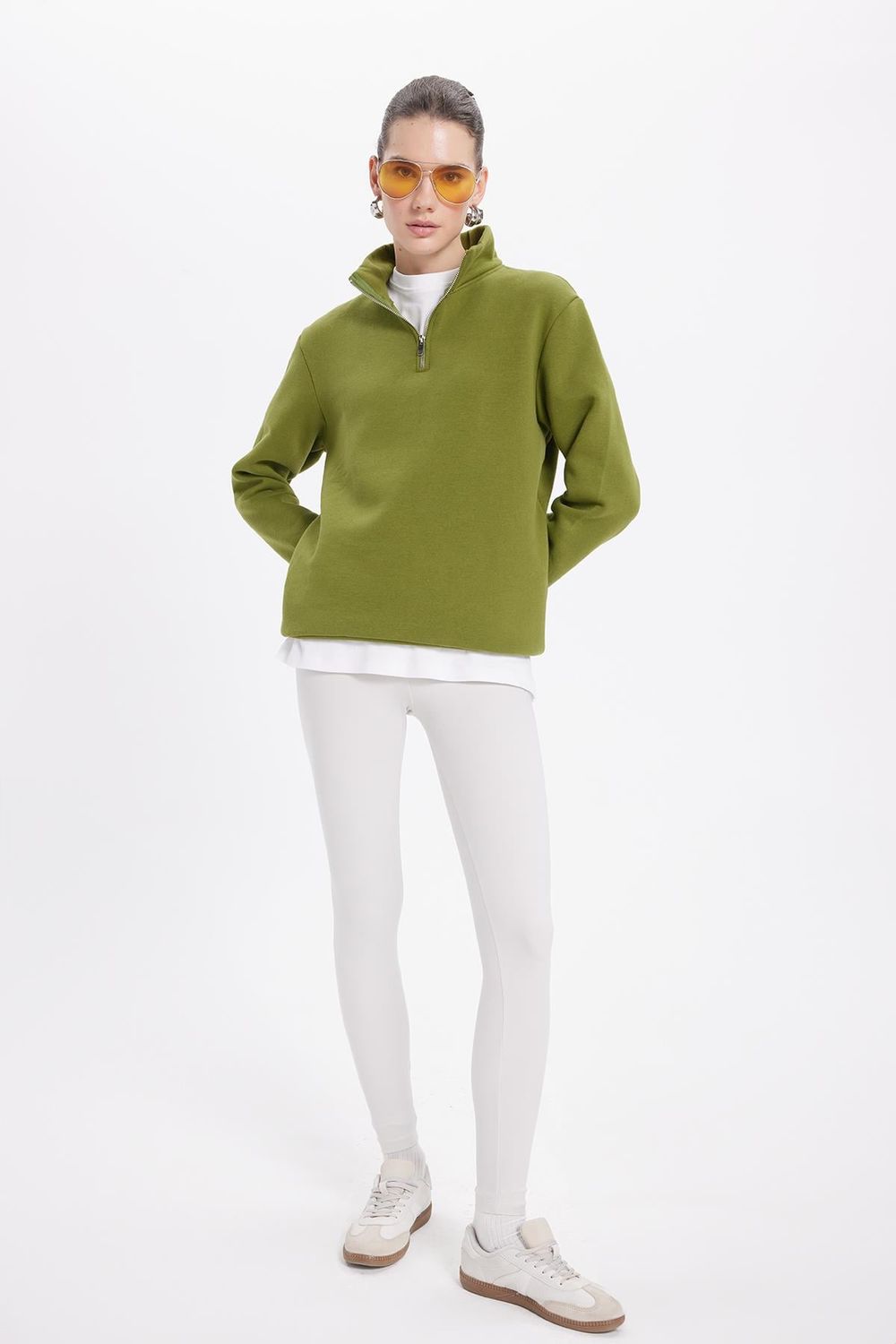 Pamuklu Dik Yaka Fermuarlı Kadın Sweatshirt