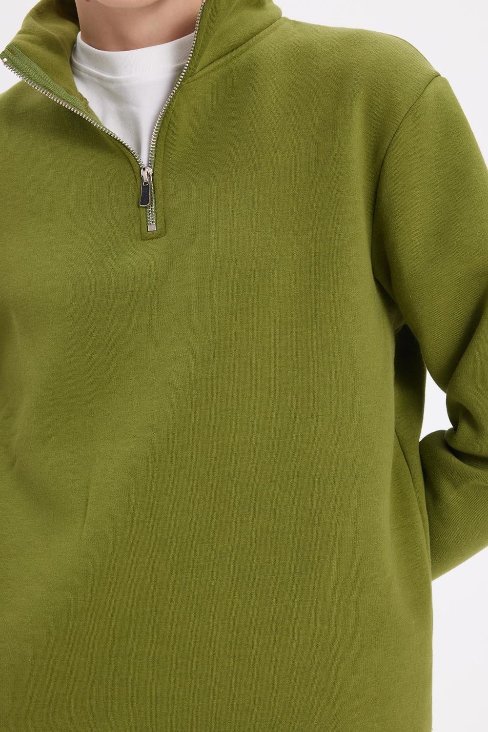 Pamuklu Dik Yaka Fermuarlı Kadın Sweatshirt
