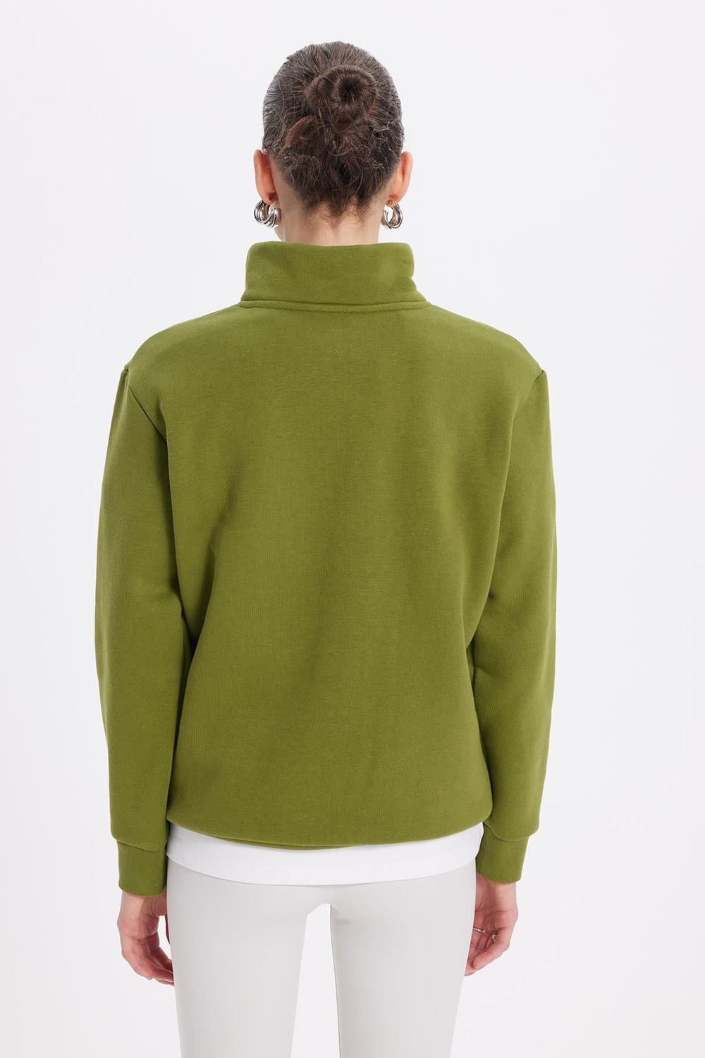 Pamuklu Dik Yaka Fermuarlı Kadın Sweatshirt