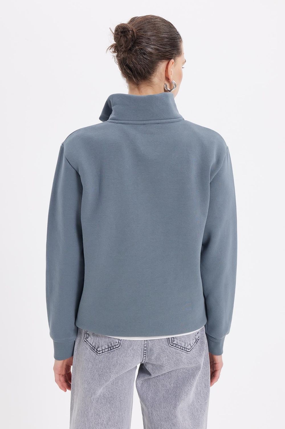 Pamuklu Dik Yaka Fermuarlı Kadın Sweatshirt