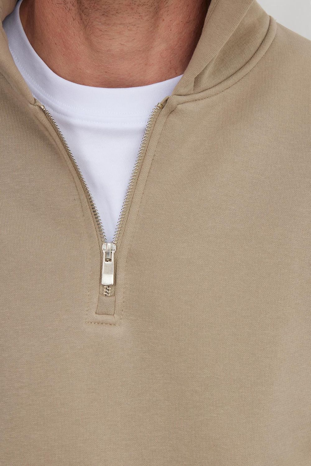 Unisex Relax Fit Rahat Kesim Pamuklu İçi Polarlı Yarım Fermuarlı Gri Kapüşonlu Sweatshirt