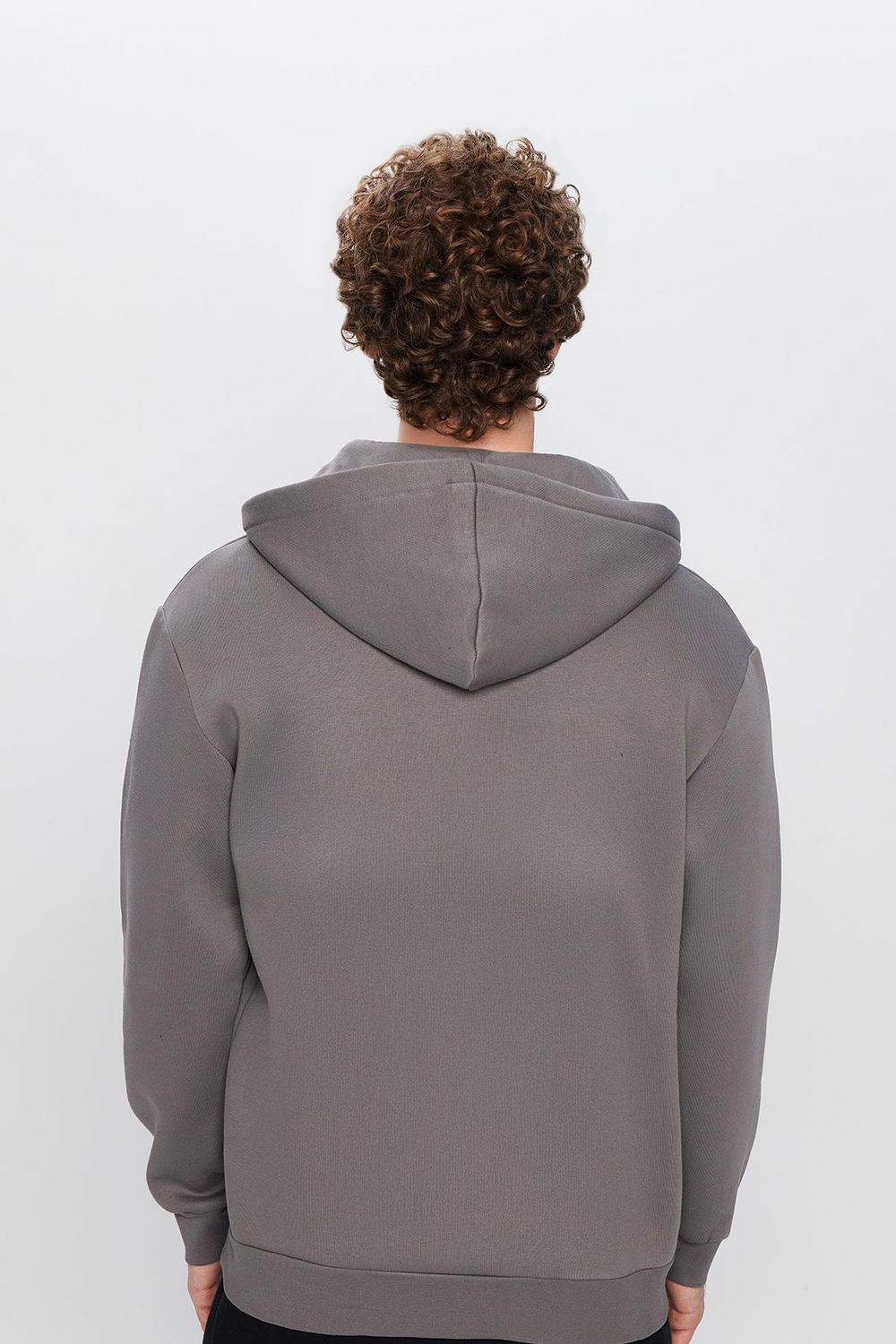 Unisex Relax Fit Rahat Kesim Pamuklu İçi Polarlı Yarım Fermuarlı Gri Kapüşonlu Sweatshirt