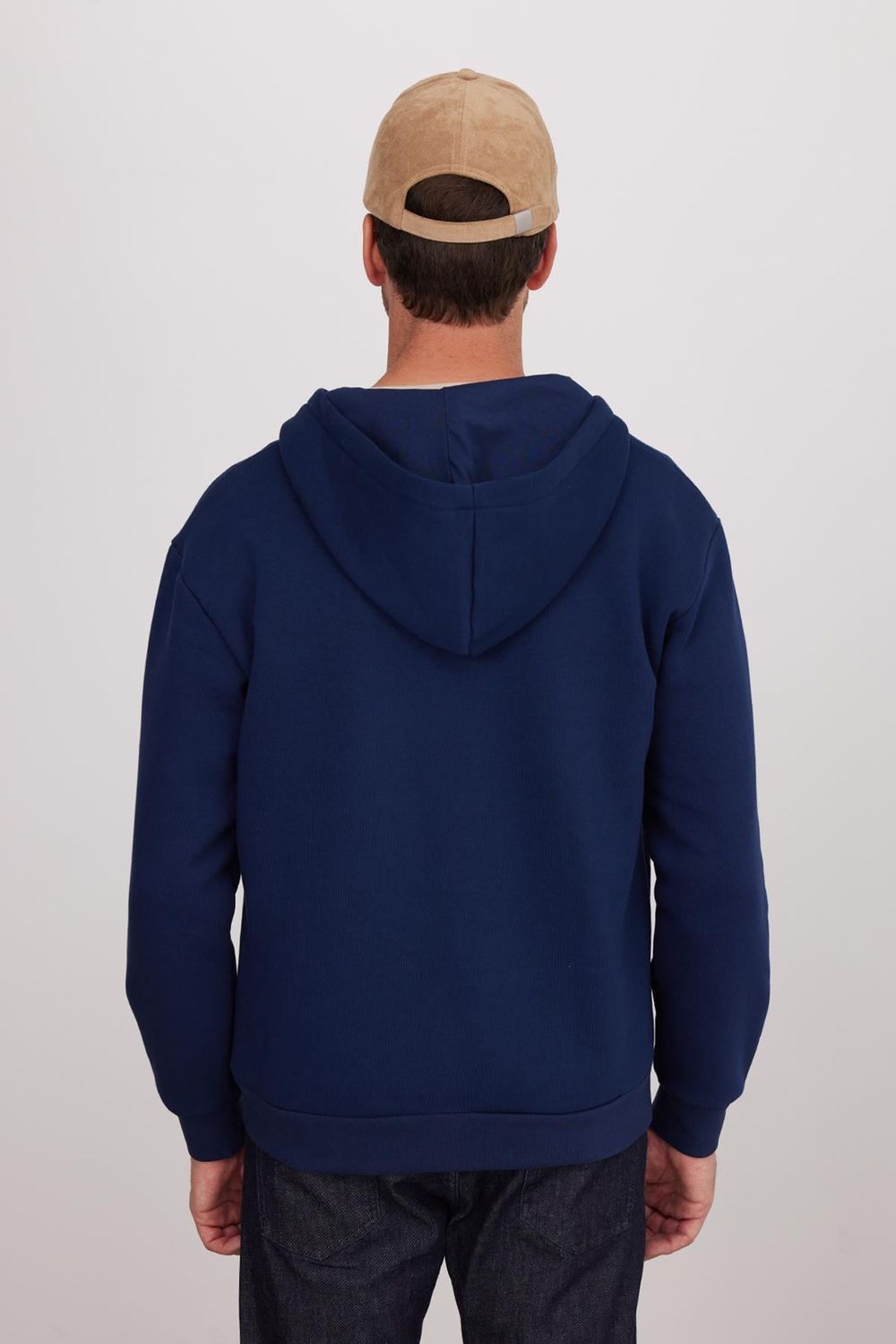 Unisex Relax Fit Rahat Kesim Pamuklu İçi Polarlı Yarım Fermuarlı Lacivert Kapüşonlu Sweatshirt