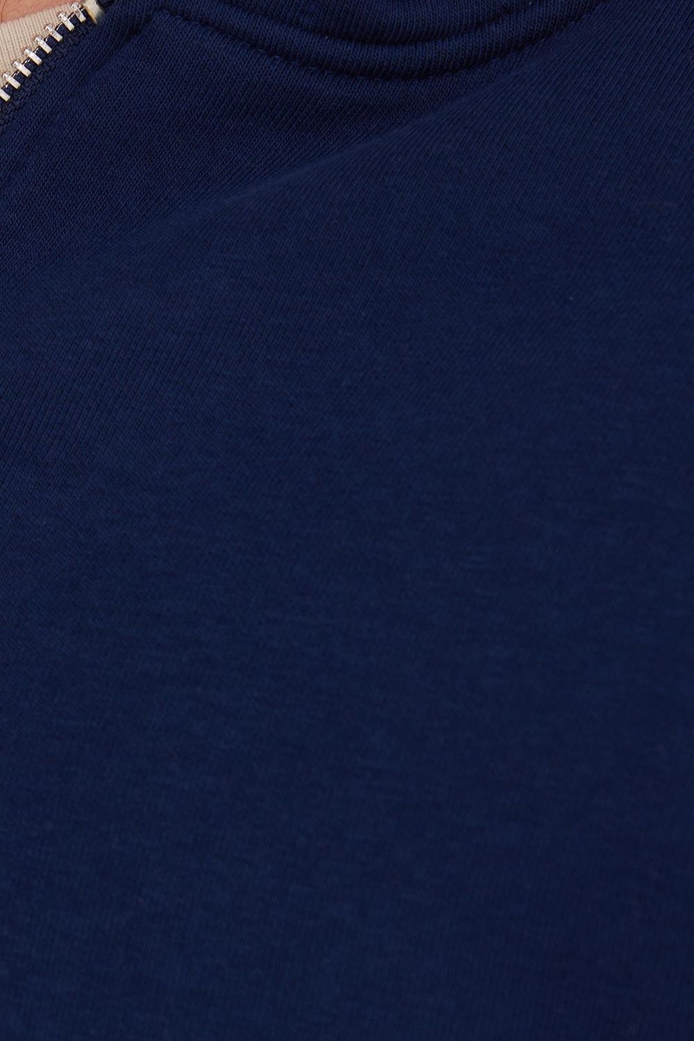 Unisex Relax Fit Rahat Kesim Pamuklu İçi Polarlı Yarım Fermuarlı Lacivert Kapüşonlu Sweatshirt