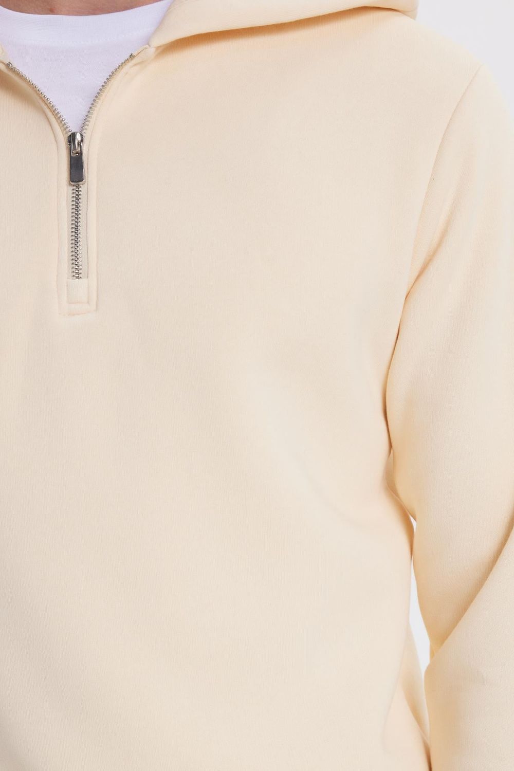 Unisex Relax Fit Rahat Kesim Pamuklu İçi Polarlı Yarım Fermuarlı Taş Kapüşonlu Sweatshirt