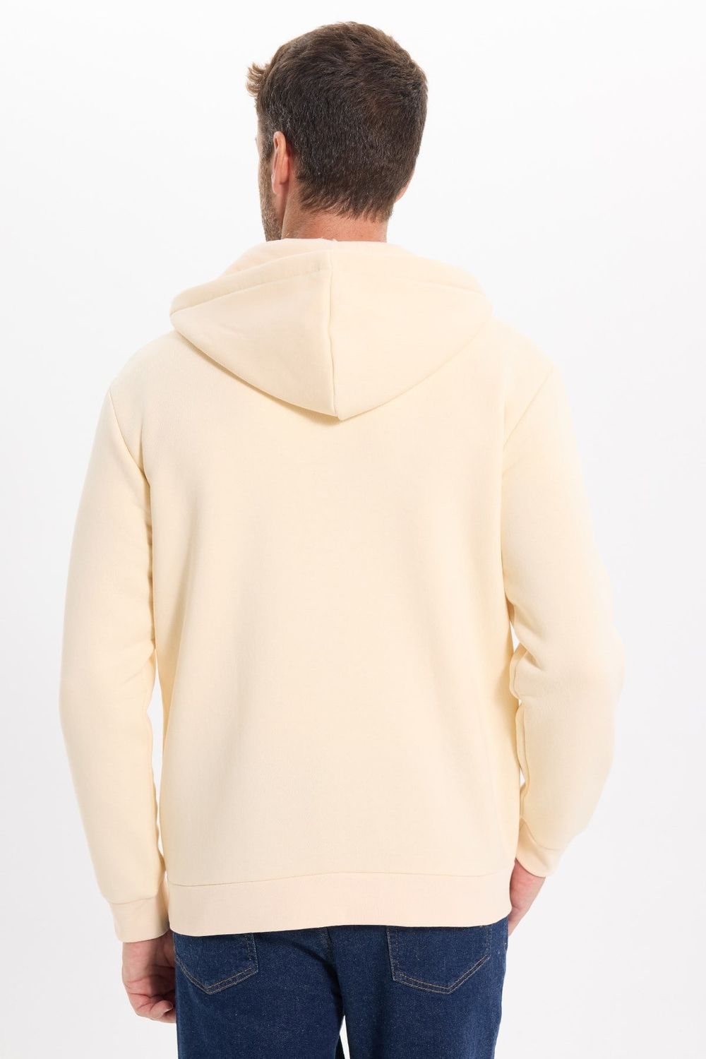 Unisex Relax Fit Rahat Kesim Pamuklu İçi Polarlı Yarım Fermuarlı Taş Kapüşonlu Sweatshirt