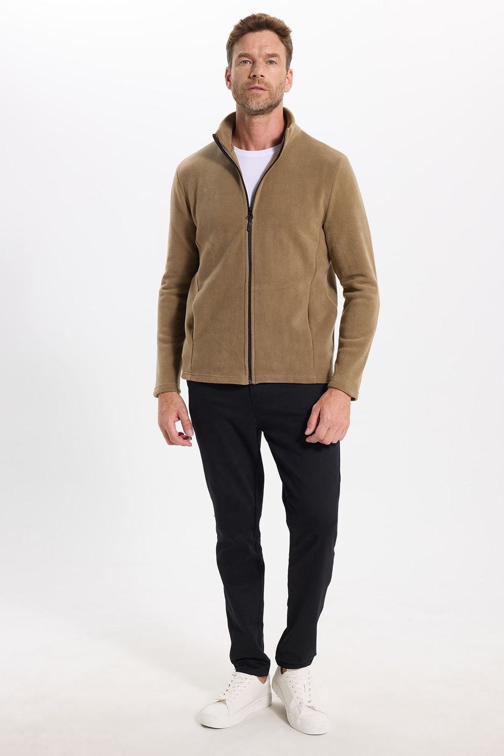Unisex Haki Tüylenmeye Karşı Dirençli Standart Fit Tam Fermuarlı Soğuğa Karşı Dayanıklı Polar Hırka