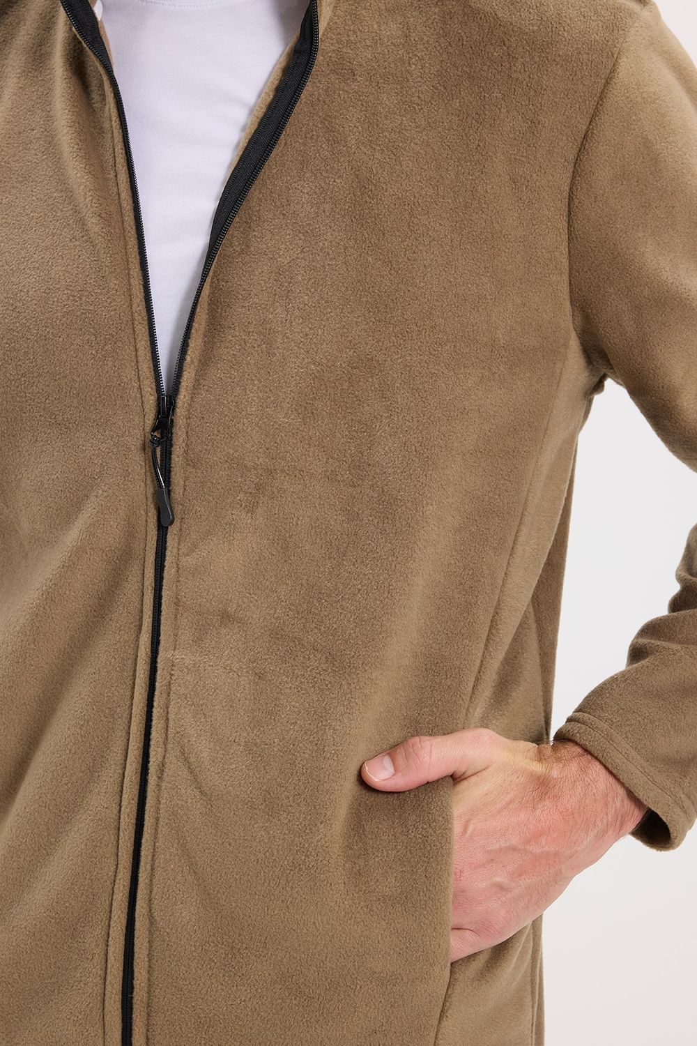 Unisex Haki Tüylenmeye Karşı Dirençli Standart Fit Tam Fermuarlı Soğuğa Karşı Dayanıklı Polar Hırka
