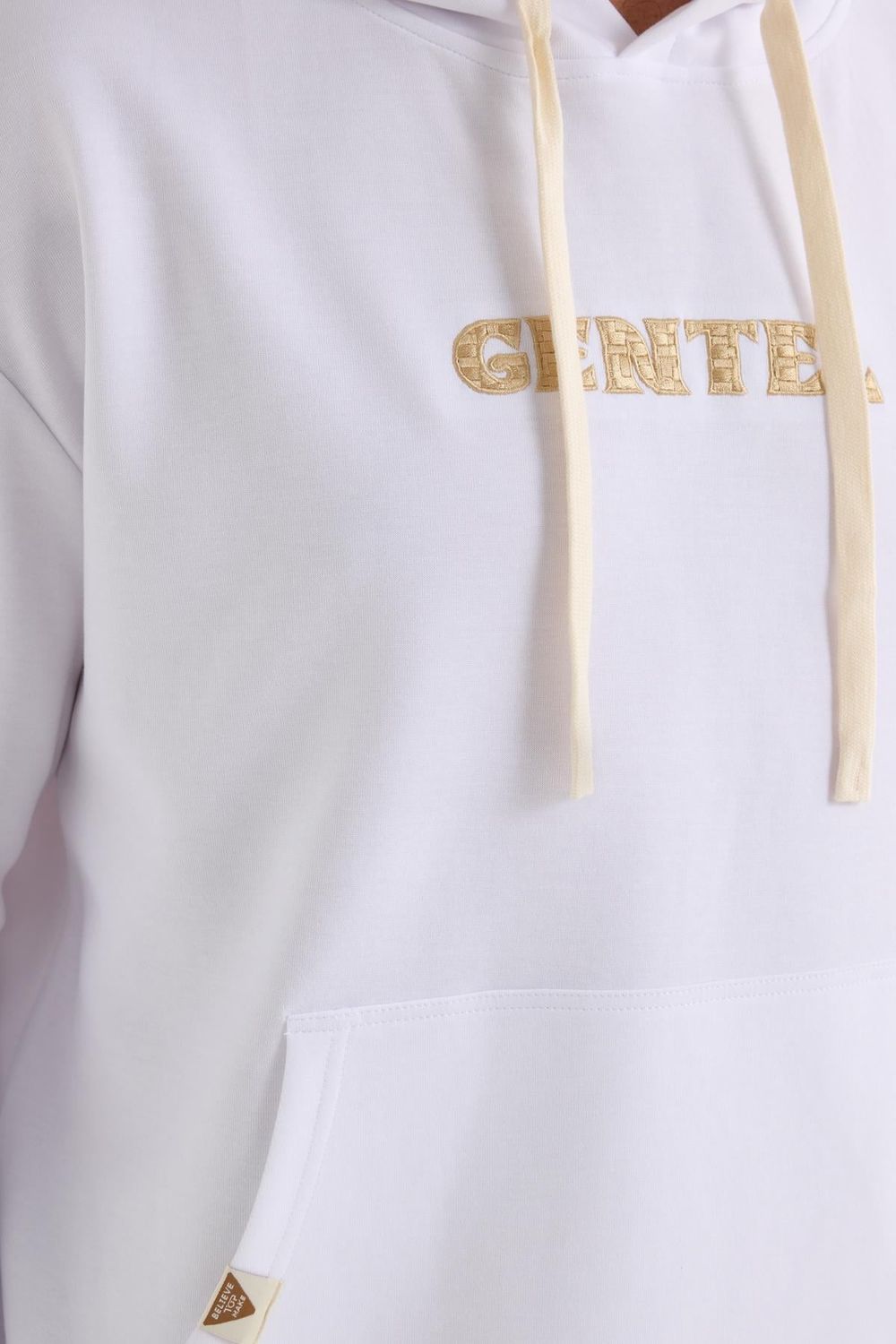 Erkek Oversize Geniş Kesim Pamuklu Baskılı Beyaz Kapüşonlu Sweatshirt