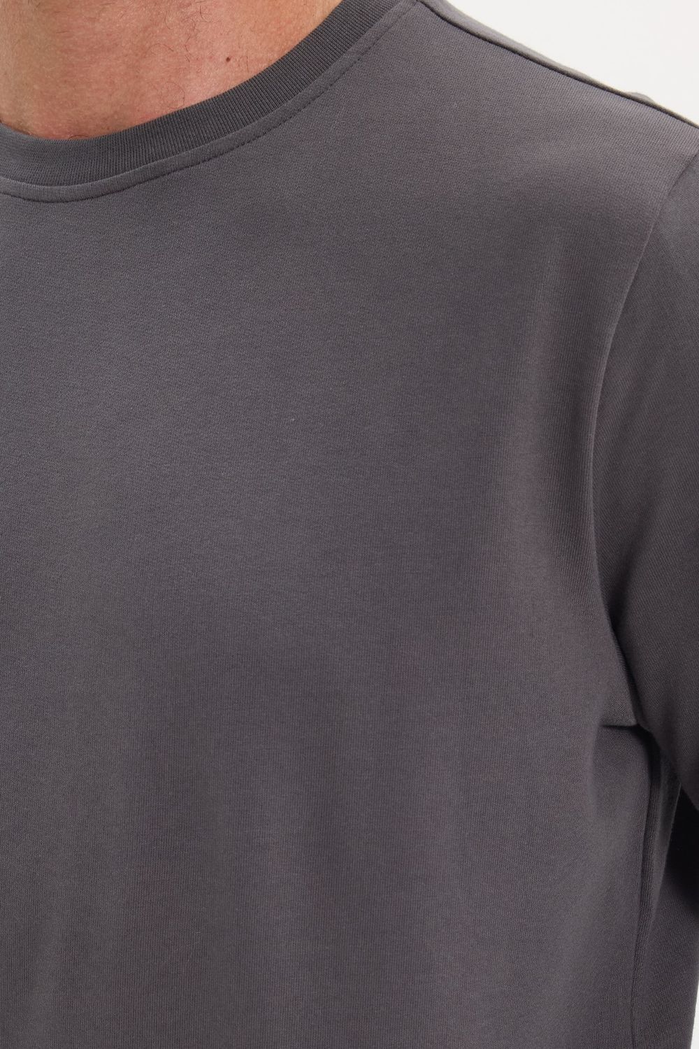 Erkek Relax Fit Rahat Kesim %100 Pamuk 2 İplik Bisiklet Yaka Koyu Gri Sweatshirt