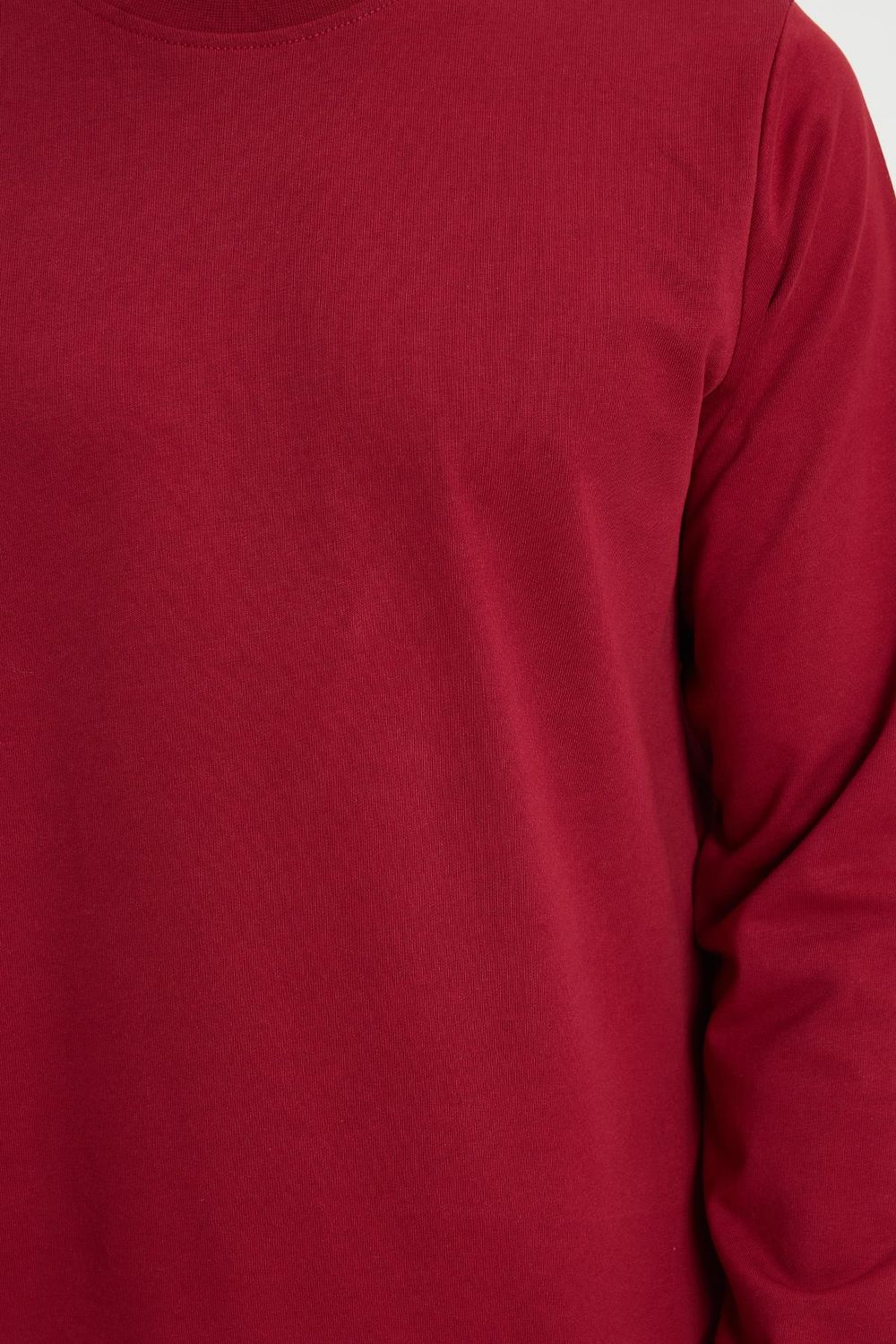 Erkek Relax Fit Rahat Kesim %100 Pamuk 2 İplik Bisiklet Yaka Bordo Sweatshirt 