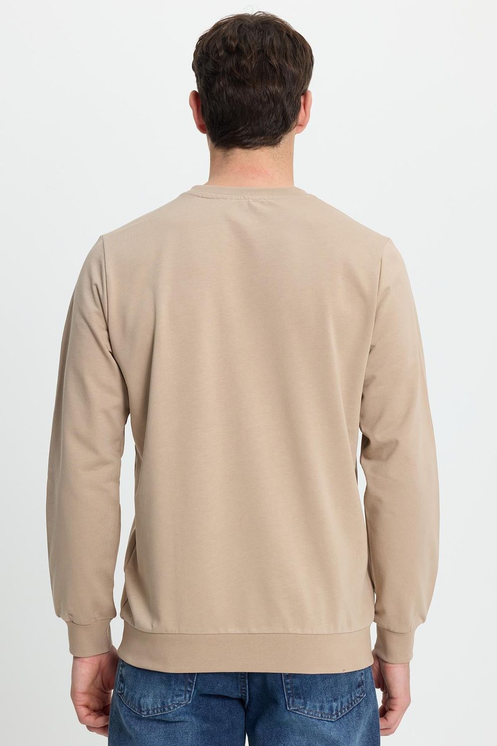 Erkek Relax Fit Rahat Kesim %100 Pamuk 2 İplik Bisiklet Yaka Taş Sweatshirt 
