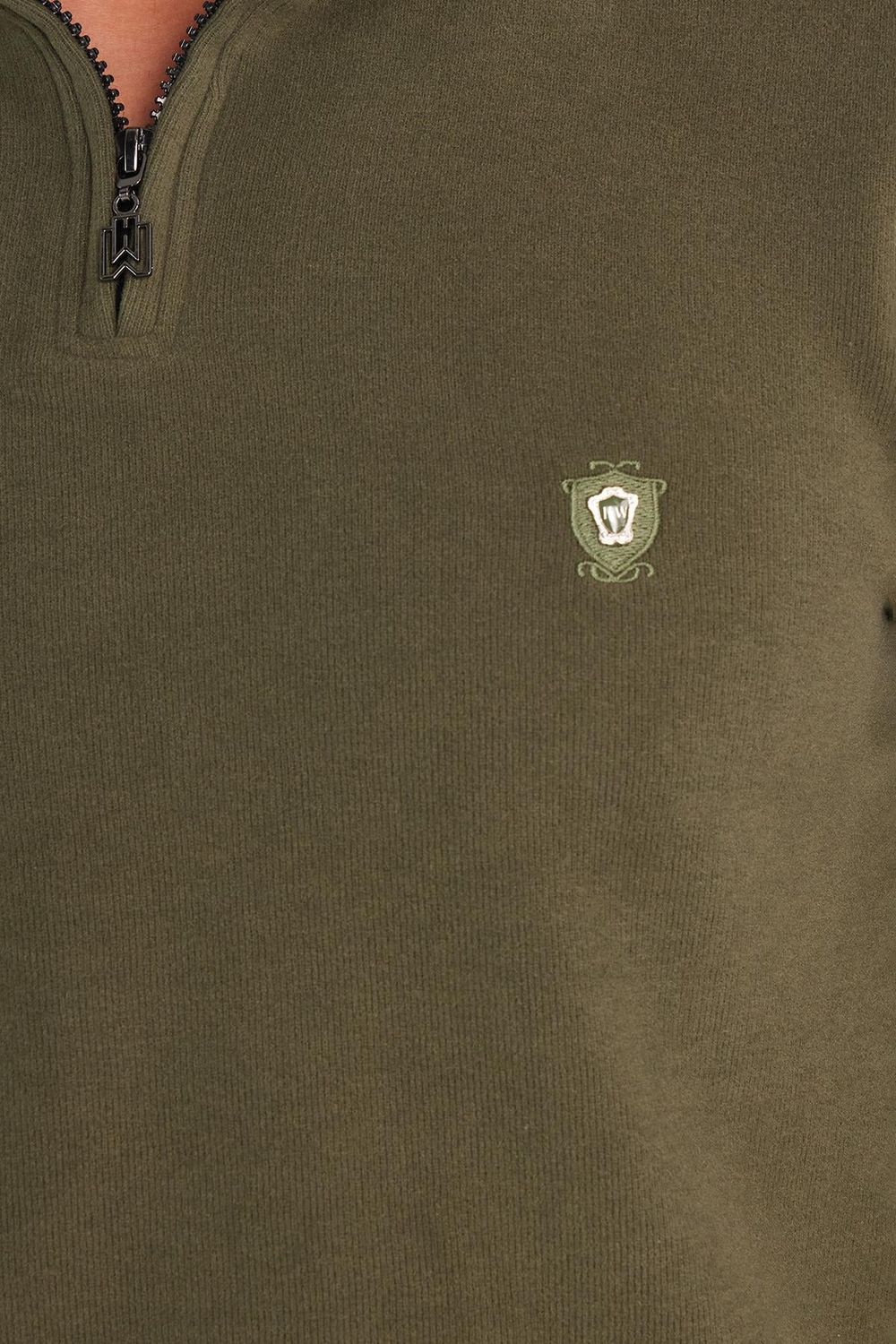 Erkek Slim Fit Dar Kesim Pamuklu Yarım Fermuarlı Haki Dik Yaka Sweatshirt