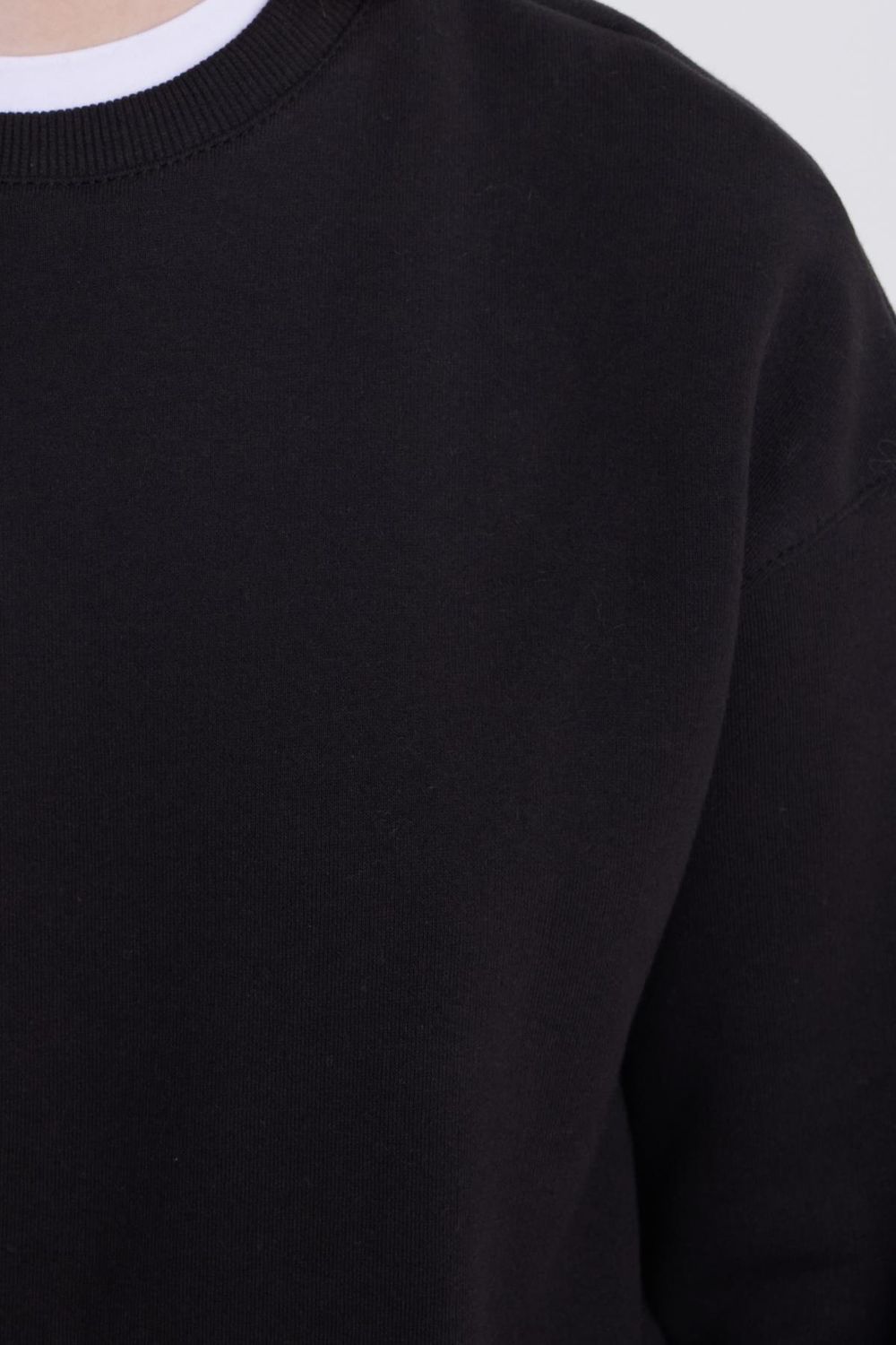 Kadın Oversize Geniş Kesim Pamuklu Bisiklet Yaka Siyah Sweatshirt