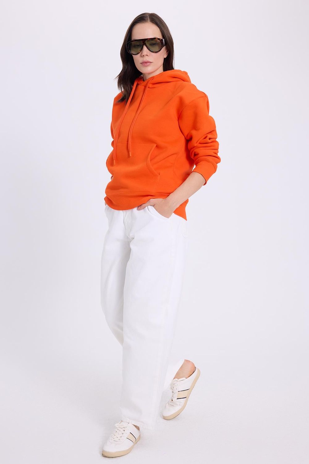 Oversize Pamuk Kapüşonlu Basic Unisex Sweatshirt