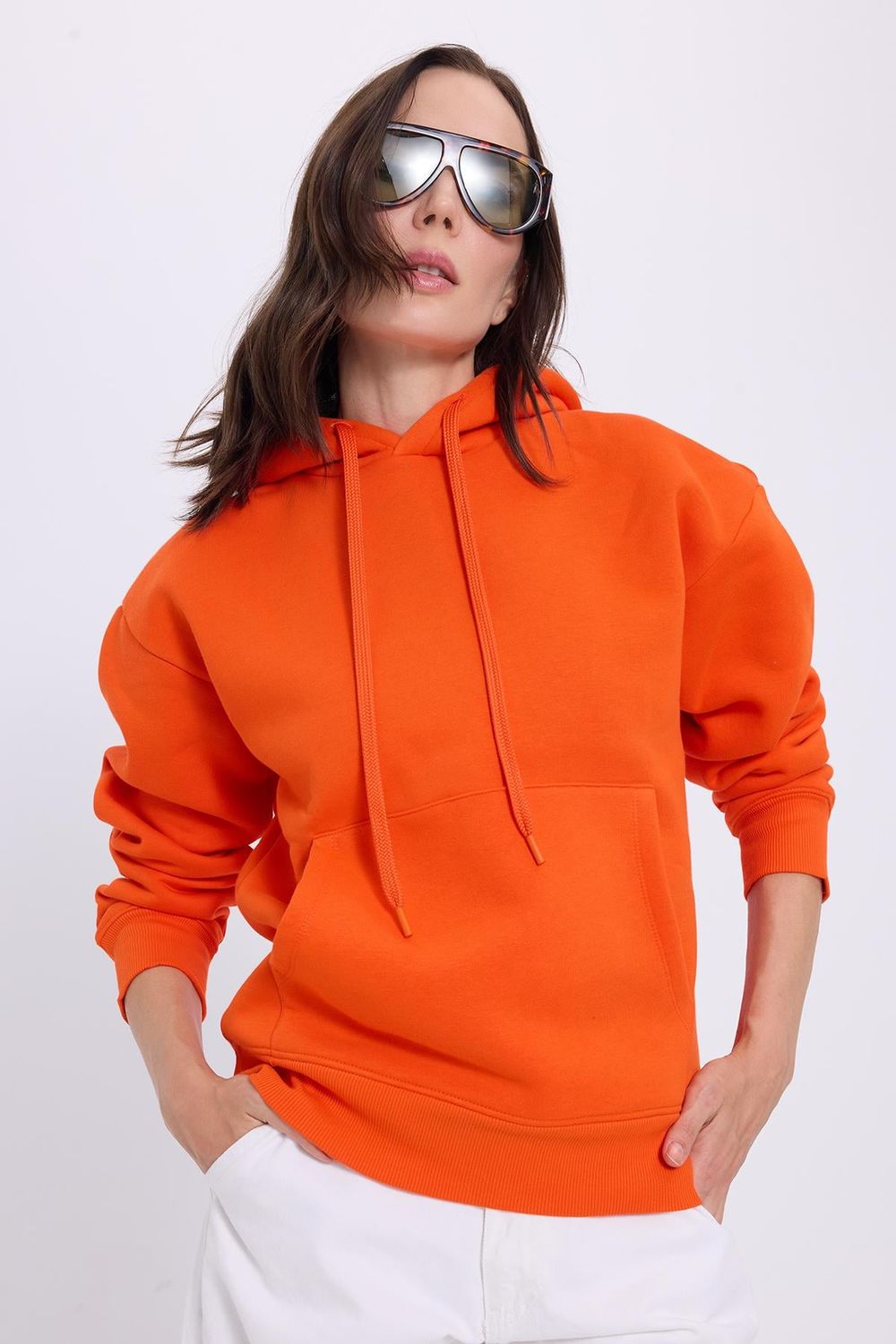 Oversize Pamuk Kapüşonlu Basic Unisex Sweatshirt