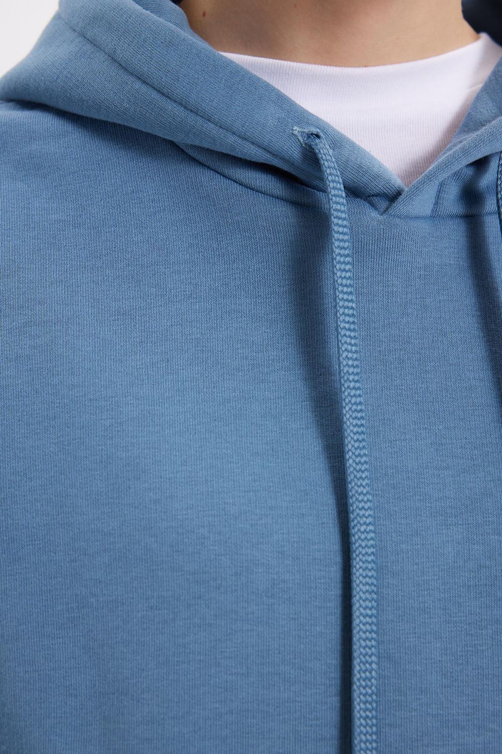 Kadın Oversize Geniş Kesim Pamuklu Yumuşak Dokulu İçi Polarlı Basic İndigo Kapüşonlu Sweatshirt