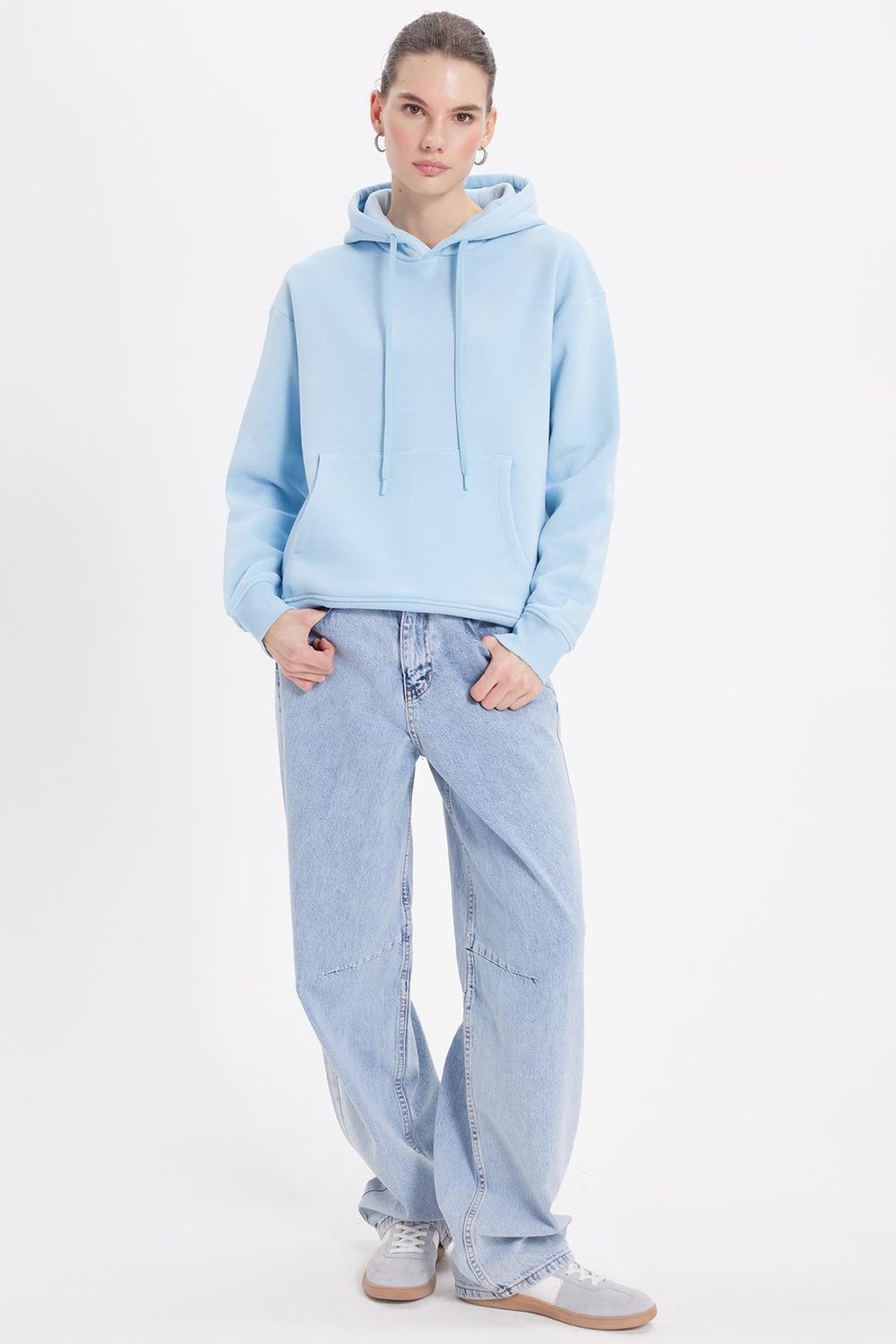 Oversize Pamuk Kapüşonlu Basic Unisex Sweatshirt