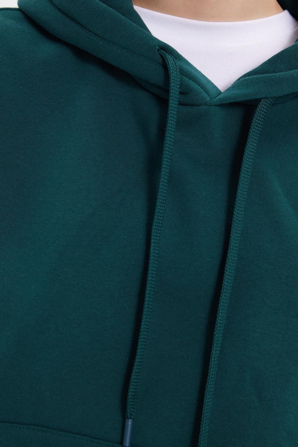Kadın Oversize Geniş Kesim Pamuklu Yumuşak Dokulu İçi Polarlı Basic Yeşil Kapüşonlu Sweatshirt