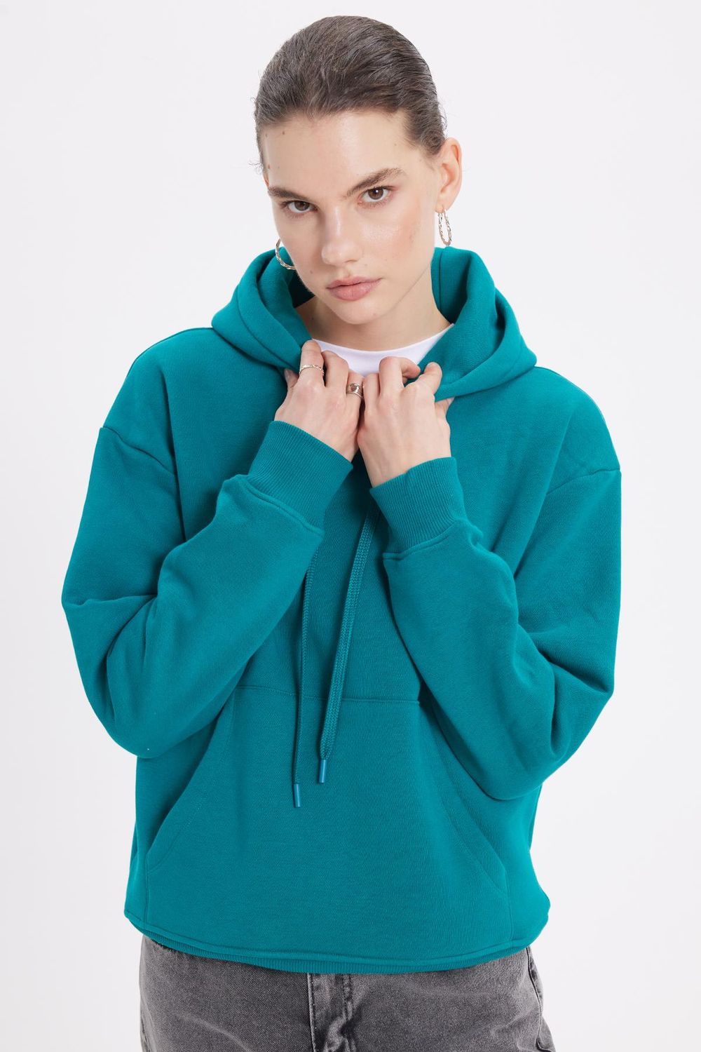 Oversize Pamuk Kapüşonlu Basic Unisex Sweatshirt