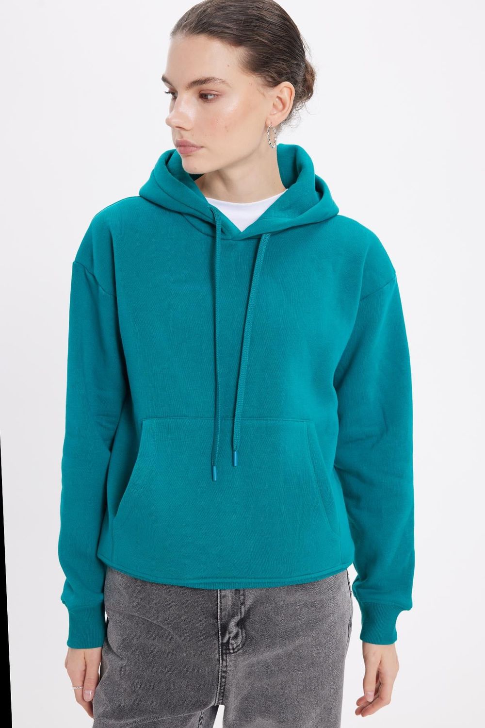 Oversize Pamuk Kapüşonlu Basic Unisex Sweatshirt