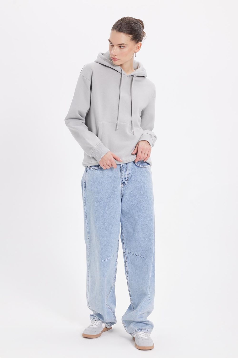 Oversize Pamuk Kapüşonlu Basic Unisex Sweatshirt