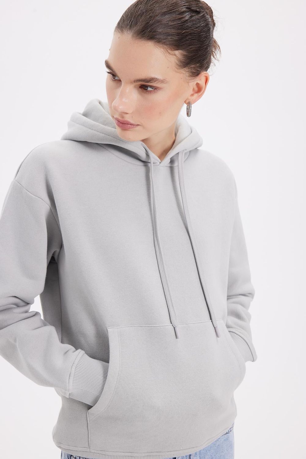 Oversize Pamuk Kapüşonlu Basic Unisex Sweatshirt