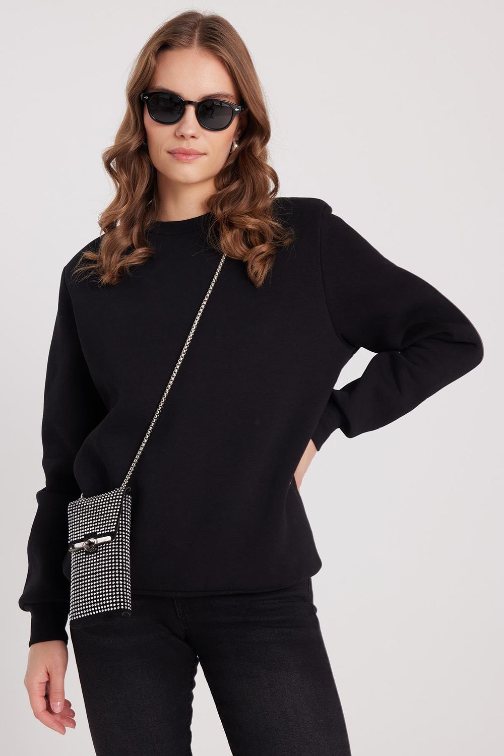 Kadın Oversize Geniş Kesim Bisiklet Yaka Basic Sweatshirt
