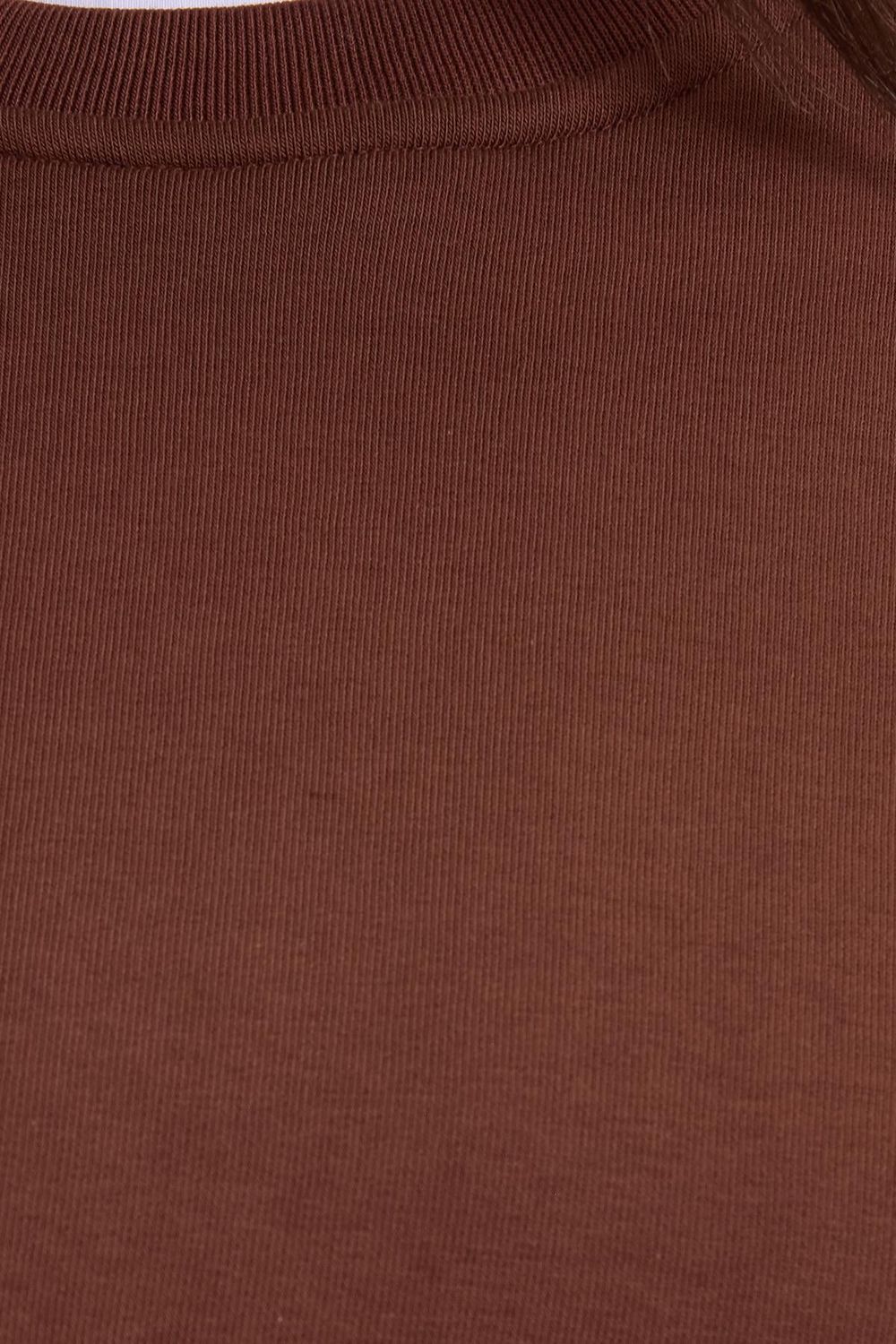 Kadın Oversize Geniş Kesim Pamuklu Yumuşak Dokulu İçi Polarlı Basic Kahverengi Bisiklet Yaka Sweatshirt
