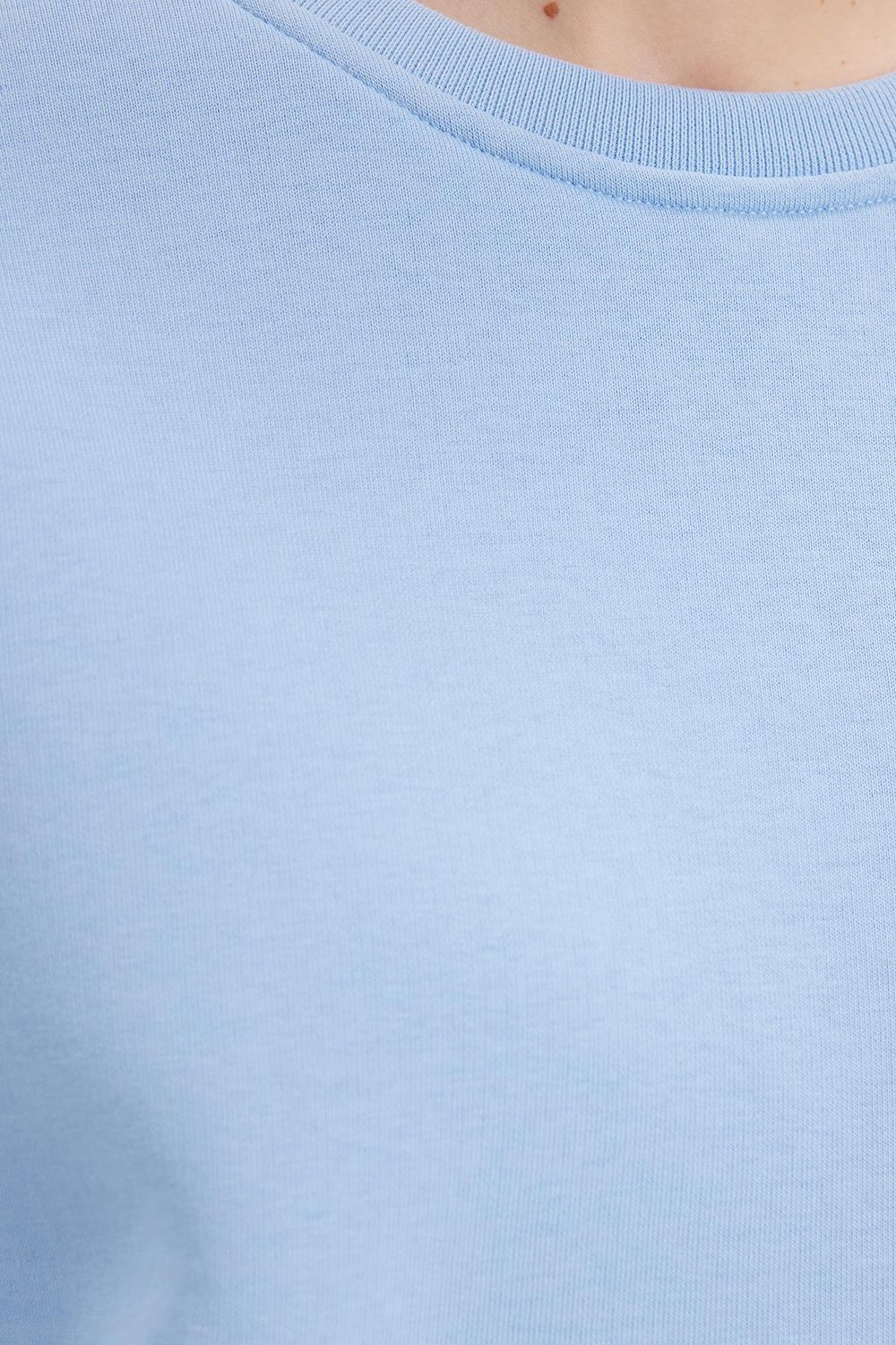 Kadın Oversize Geniş Kesim Pamuklu Yumuşak Dokulu İçi Polarlı Basic Mavi Bisiklet Yaka Sweatshirt