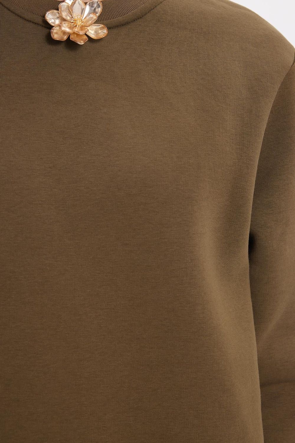 Kadın Oversize Geniş Kesim Pamuklu Yumuşak Dokulu İçi Polarlı Basic Yeşil Bisiklet Yaka Sweatshirt
