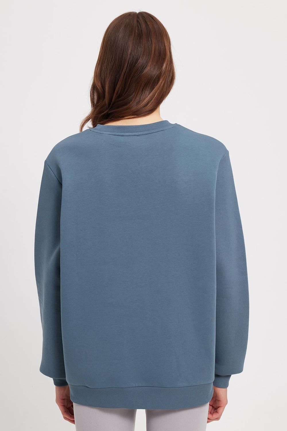 Kadın Oversize Geniş Kesim Pamuklu 3 İplik İçi Polarlı Basic Koyu Gri Bisiklet Yaka Sweatshirt