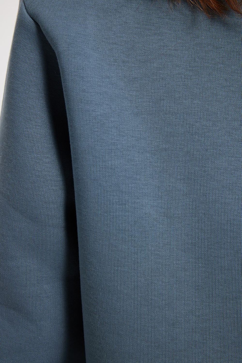 Kadın Oversize Geniş Kesim Pamuklu 3 İplik İçi Polarlı Basic Koyu Gri Bisiklet Yaka Sweatshirt