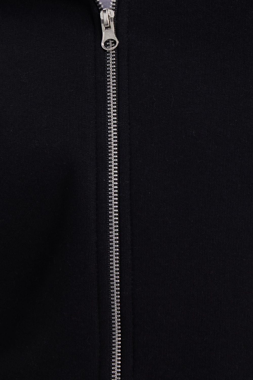 Unisex Relax Fit Rahat Kesim Pamuklu İçi Polarlı Çift Cepli Tam Fermuarlı Siyah Kapüşonlu Sweatshirt
