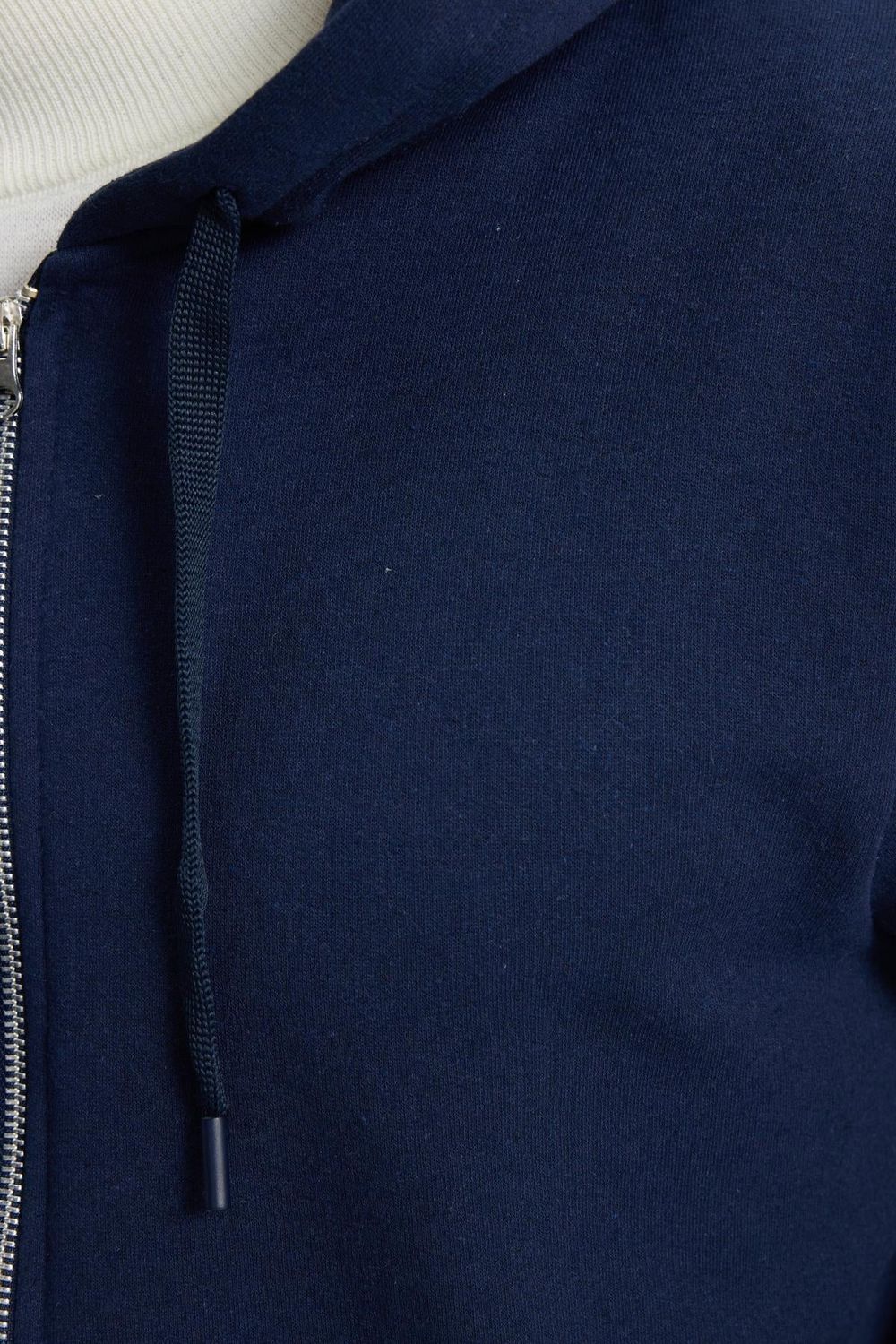 Unisex Relax Fit Rahat Kesim Pamuklu İçi Polarlı Çift Cepli Tam Fermuarlı Lacivert Kapüşonlu Sweatshirt