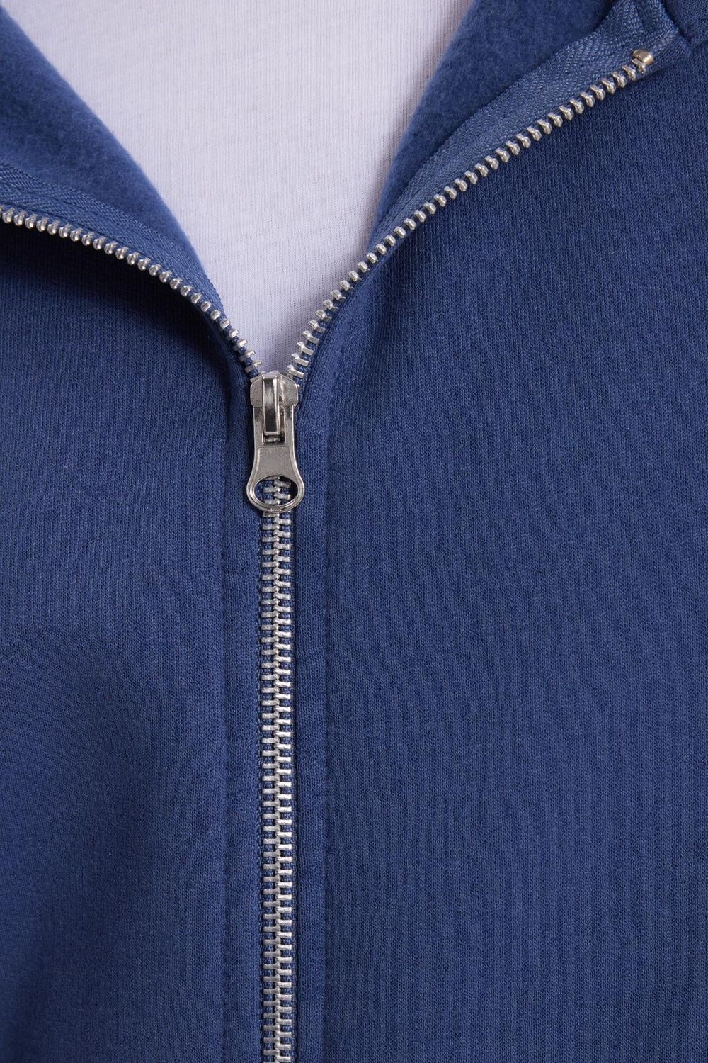 Unisex Relax Fit Rahat Kesim Pamuklu İçi Polarlı Çift Cepli Tam Fermuarlı İndigo Kapüşonlu Sweatshirt
