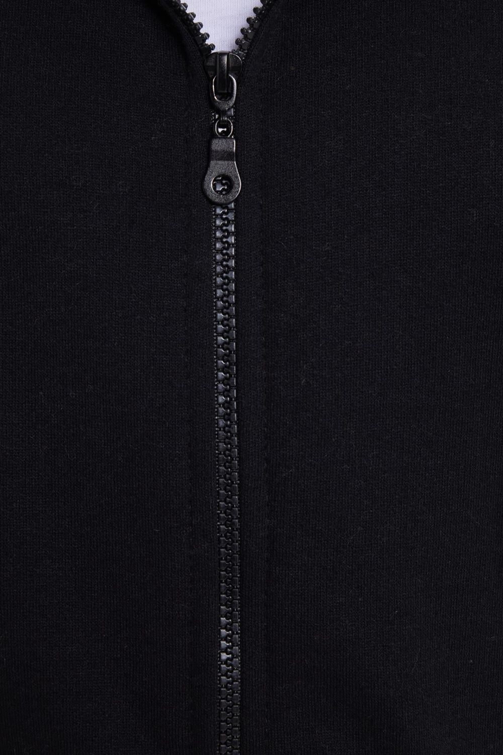 Erkek Relax Fit Rahat Kesim Pamuklu Tam Fermuarlı Kanguru Cepli Sırt Çantalı Siyah Sweatshirt