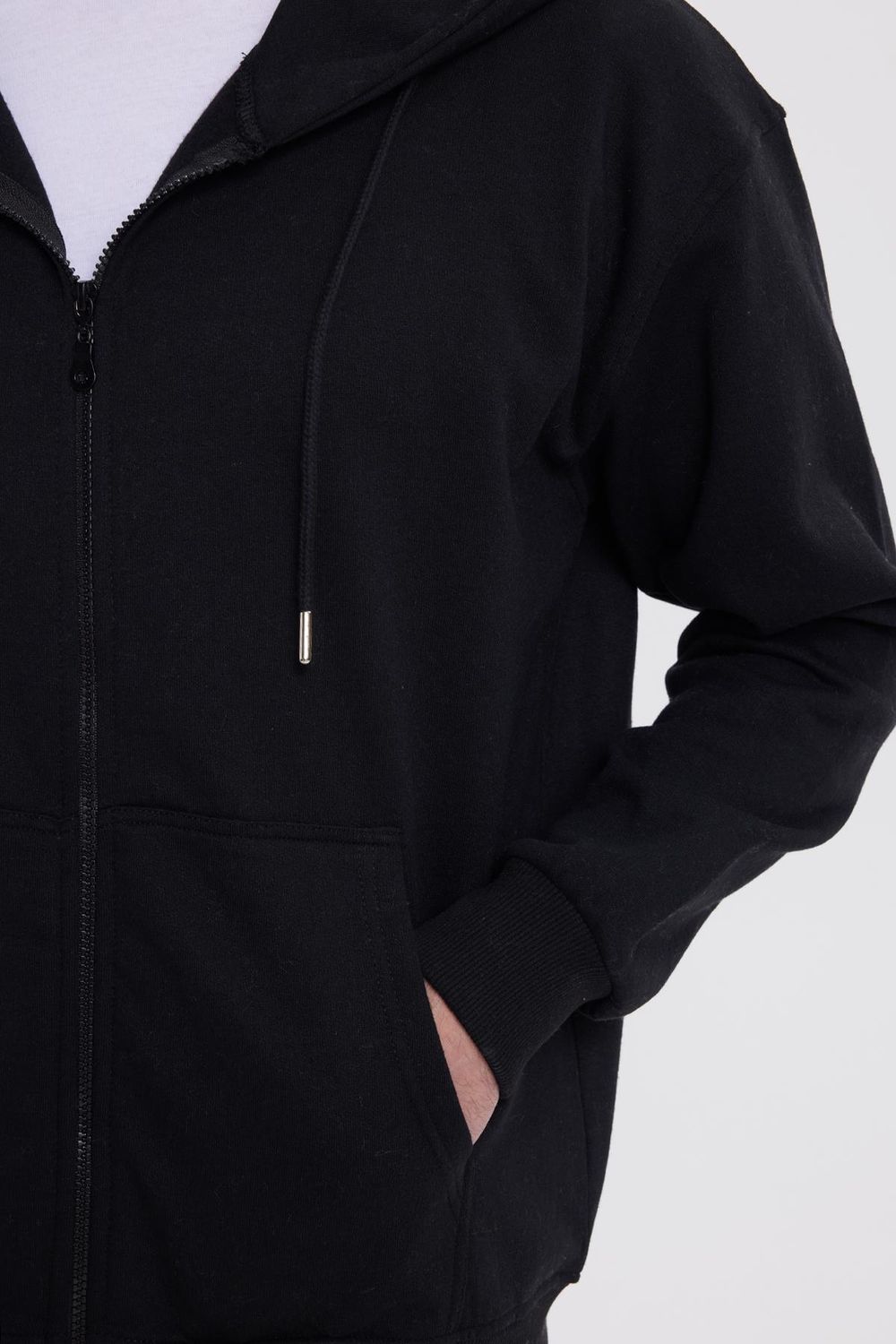 Erkek Relax Fit Rahat Kesim Pamuklu Tam Fermuarlı Kanguru Cepli Sırt Çantalı Siyah Sweatshirt