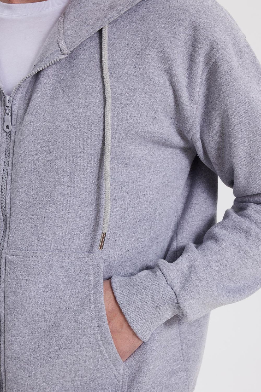 Erkek Relax Fit Rahat Kesim Pamuklu Tam Fermuarlı Kanguru Cepli Sırt Çantalı Gri Sweatshirt